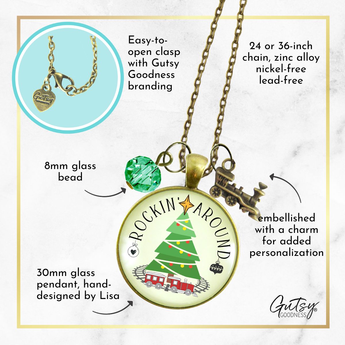 Christmas Train Holiday Tree Necklace Rocking Around Festive Merry Handmade Seasonal Gift Jewelry