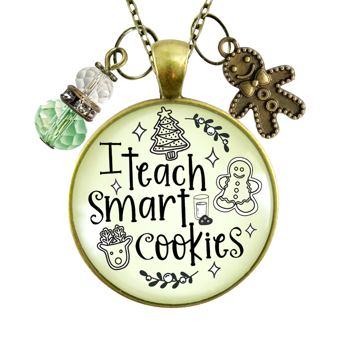 Happy Holidays Teacher Necklace I Teach Smart Cookies Gingerbread Charm Christmas Gift From Student Jewelry  Necklace - Gutsy Goodness Handmade Jewelry