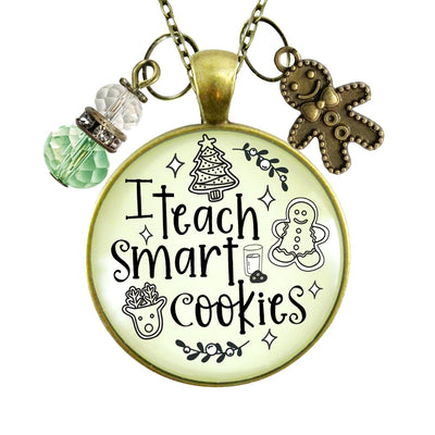Happy Holidays Teacher Necklace I Teach Smart Cookies Gingerbread Charm Christmas Gift From Student Jewelry