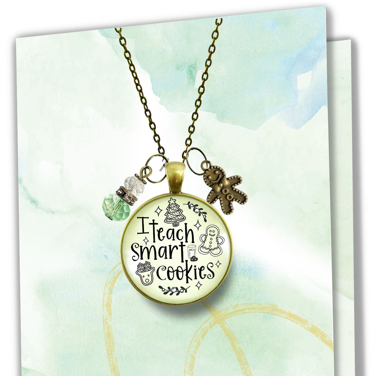 Happy Holidays Teacher Necklace I Teach Smart Cookies Gingerbread Charm Christmas Gift From Student Jewelry