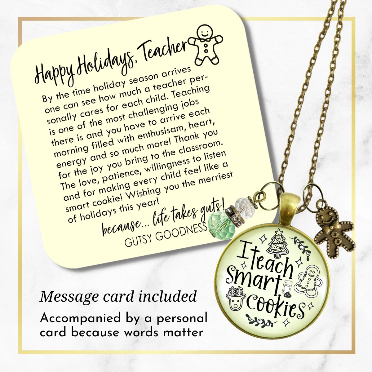 Happy Holidays Teacher Necklace I Teach Smart Cookies Gingerbread Charm Christmas Gift From Student Jewelry