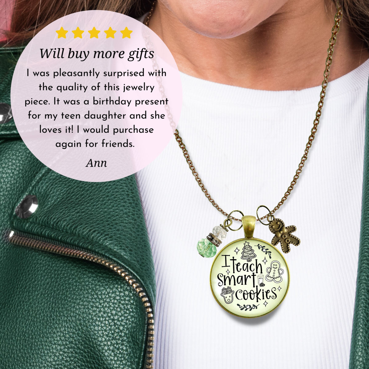 Happy Holidays Teacher Necklace I Teach Smart Cookies Gingerbread Charm Christmas Gift From Student Jewelry