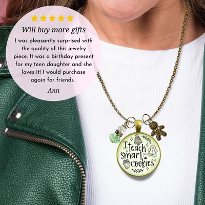 Happy Holidays Teacher Necklace I Teach Smart Cookies Gingerbread Charm Christmas Gift From Student Jewelry