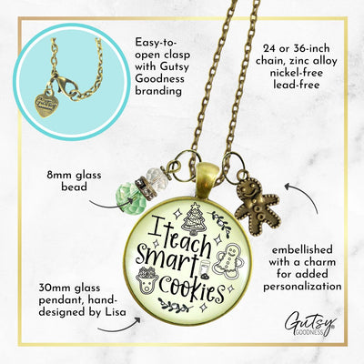 Happy Holidays Teacher Necklace I Teach Smart Cookies Gingerbread Charm Christmas Gift From Student Jewelry