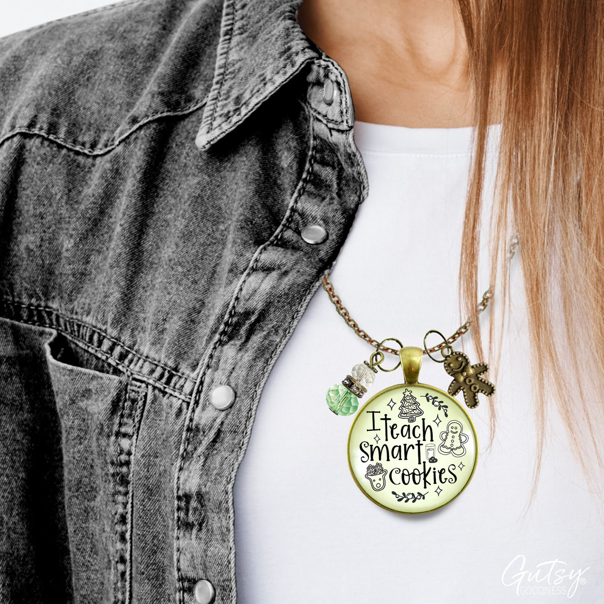 Happy Holidays Teacher Necklace I Teach Smart Cookies Gingerbread Charm Christmas Gift From Student Jewelry