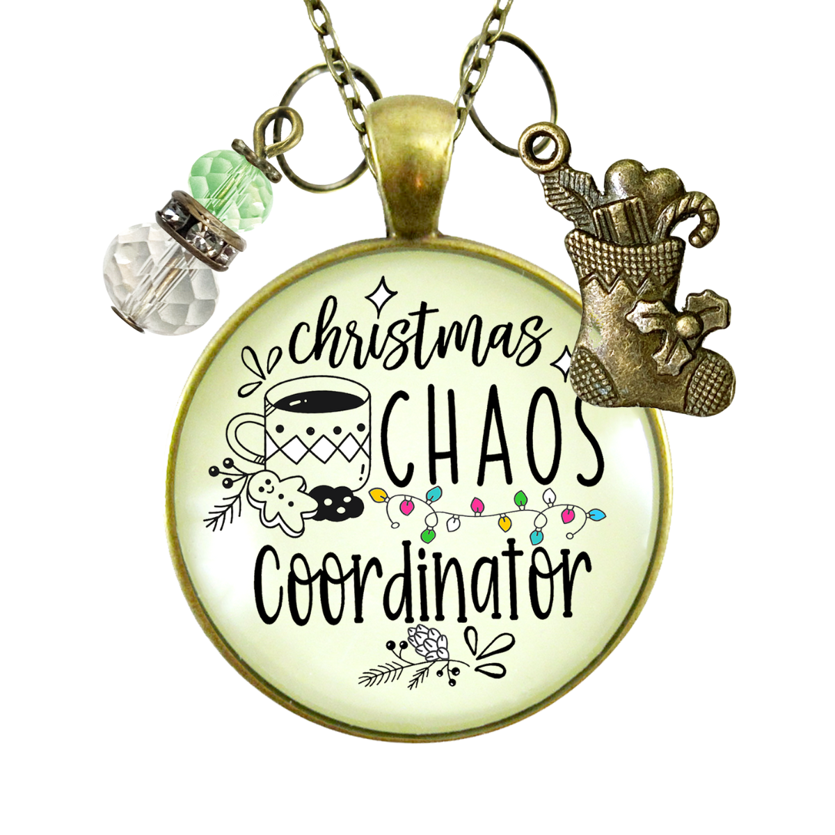 Christmas Chaos Coordinator Fun Holiday Necklace Stocking Charm Pendant Hostess Gift Jewelry  Necklace - Gutsy Goodness Handmade Jewelry