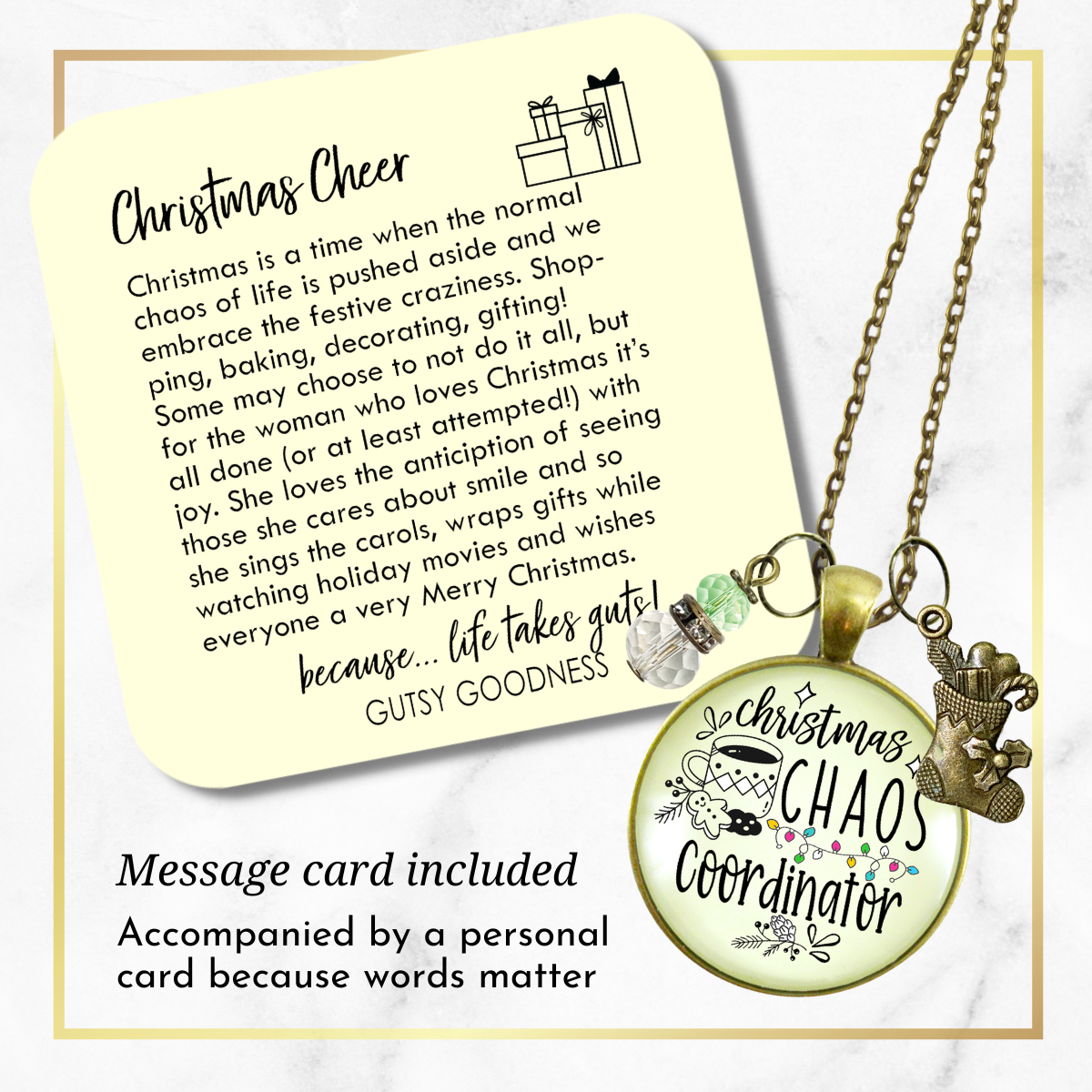 Christmas Chaos Coordinator Fun Holiday Necklace Stocking Charm Pendant Hostess Gift Jewelry  Necklace - Gutsy Goodness Handmade Jewelry