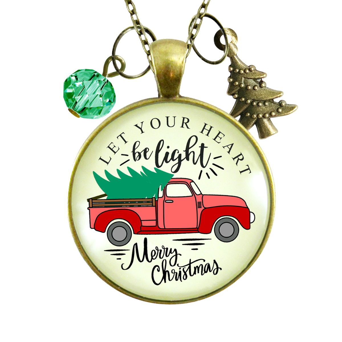 Red Truck Christmas Tree Necklace Handmade Holiday Let Your Heart Be Light Charm Gift Pendant Jewelry