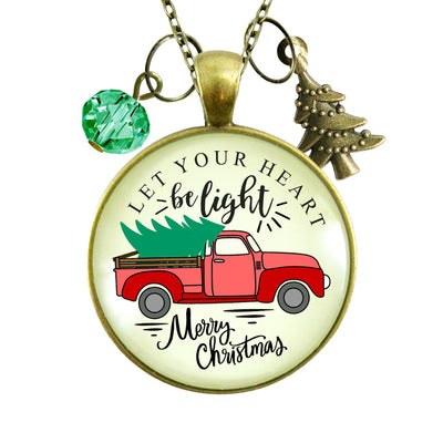 Red Truck Christmas Tree Necklace Handmade Holiday Let Your Heart Be Light Charm Gift Pendant Jewelry