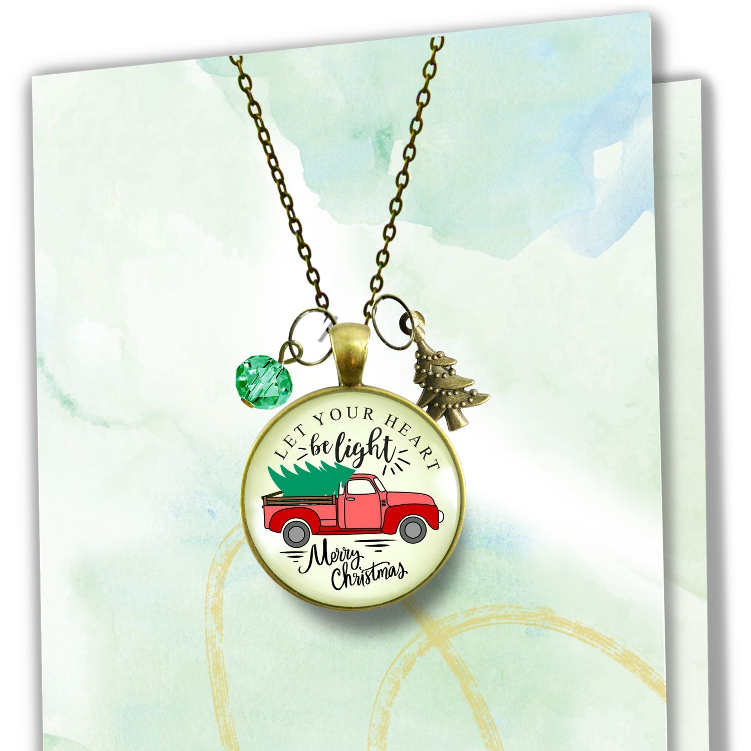 Red Truck Christmas Tree Necklace Handmade Holiday Let Your Heart Be Light Charm Gift Pendant Jewelry
