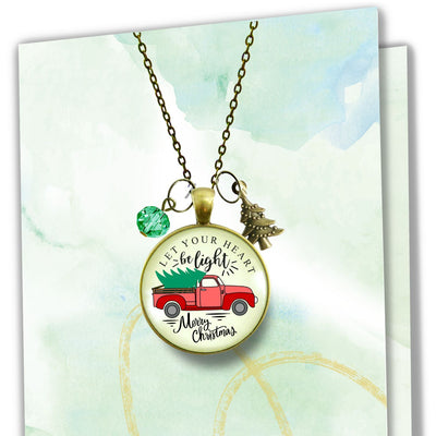 Red Truck Christmas Tree Necklace Handmade Holiday Let Your Heart Be Light Charm Gift Pendant Jewelry