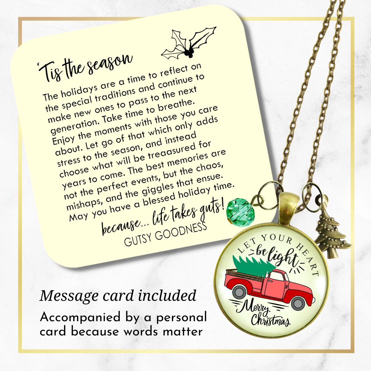 Red Truck Christmas Tree Necklace Handmade Holiday Let Your Heart Be Light Charm Gift Pendant Jewelry  Necklace - Gutsy Goodness Handmade Jewelry