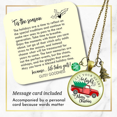 Red Truck Christmas Tree Necklace Handmade Holiday Let Your Heart Be Light Charm Gift Pendant Jewelry
