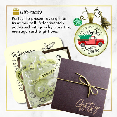 Red Truck Christmas Tree Necklace Handmade Holiday Let Your Heart Be Light Charm Gift Pendant Jewelry  Necklace - Gutsy Goodness Handmade Jewelry