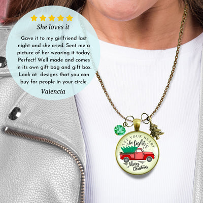 Red Truck Christmas Tree Necklace Handmade Holiday Let Your Heart Be Light Charm Gift Pendant Jewelry  Necklace - Gutsy Goodness Handmade Jewelry