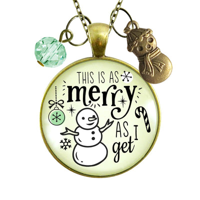 Christmas Snowman Necklace As Merry As I Get Funny Holiday Seasonal Jewelry Charm Beads Glass Pendant