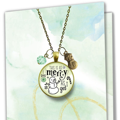 Christmas Snowman Necklace As Merry As I Get Funny Holiday Seasonal Jewelry Charm Beads Glass Pendant