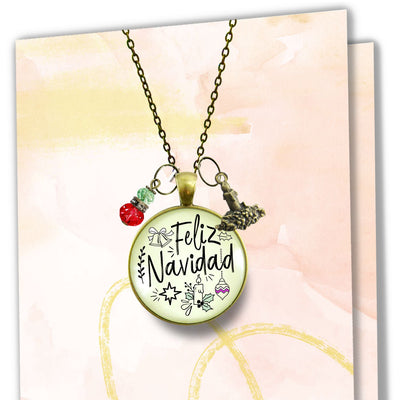 Feliz Navidad Necklace Merry Christmas Gift Jewelry For Her Candle Charm Red Green Beads Holiday Pendant