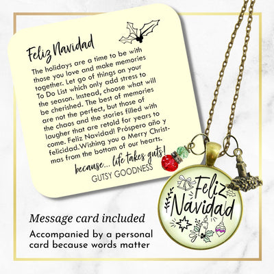 Feliz Navidad Necklace Merry Christmas Gift Jewelry For Her Candle Charm Red Green Beads Holiday Pendant  Necklace - Gutsy Goodness Handmade Jewelry