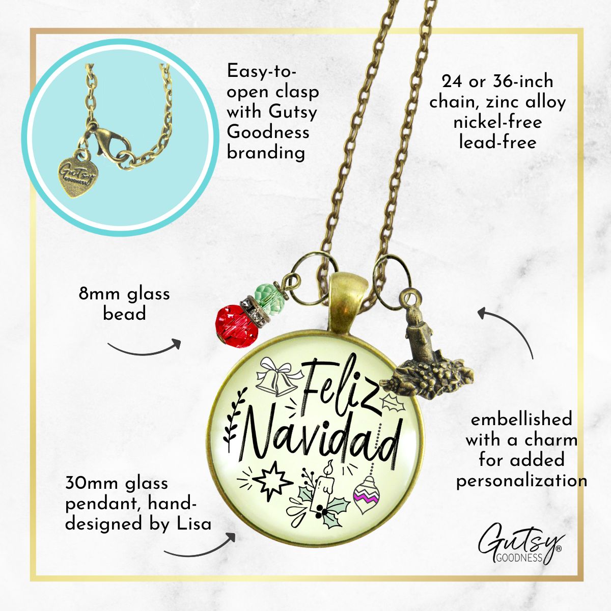 Feliz Navidad Necklace Merry Christmas Gift Jewelry For Her Candle Charm Red Green Beads Holiday Pendant