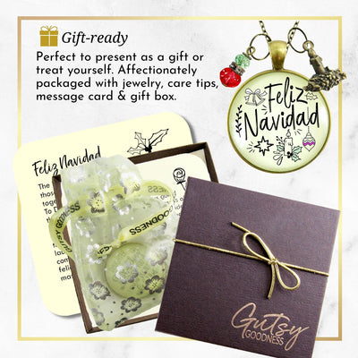 Feliz Navidad Necklace Merry Christmas Gift Jewelry For Her Candle Charm Red Green Beads Holiday Pendant  Necklace - Gutsy Goodness Handmade Jewelry