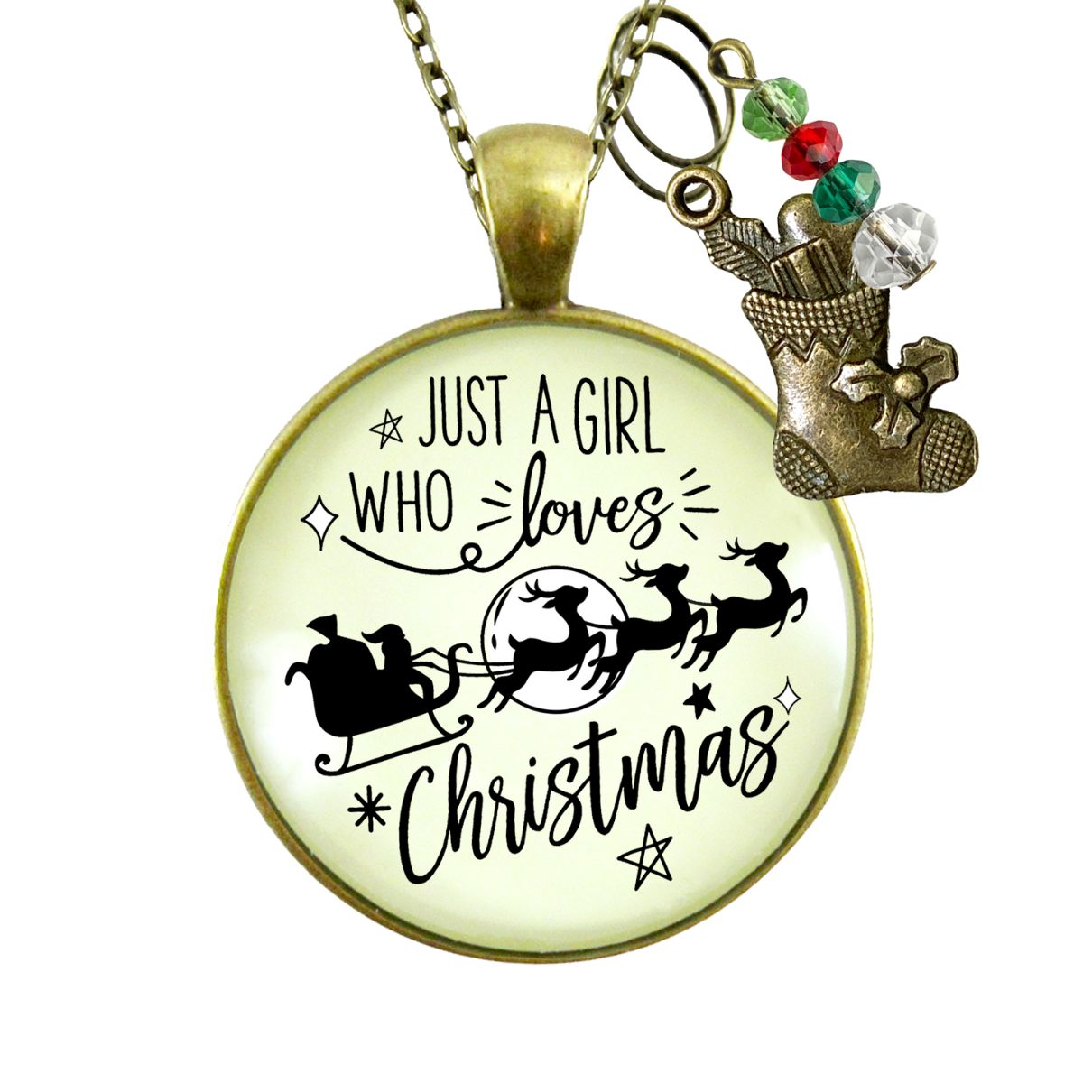 Christmas Reindeer Necklace Just a Girl Who Loves Christmas Pendant Stocking Charm Handmade Pendant