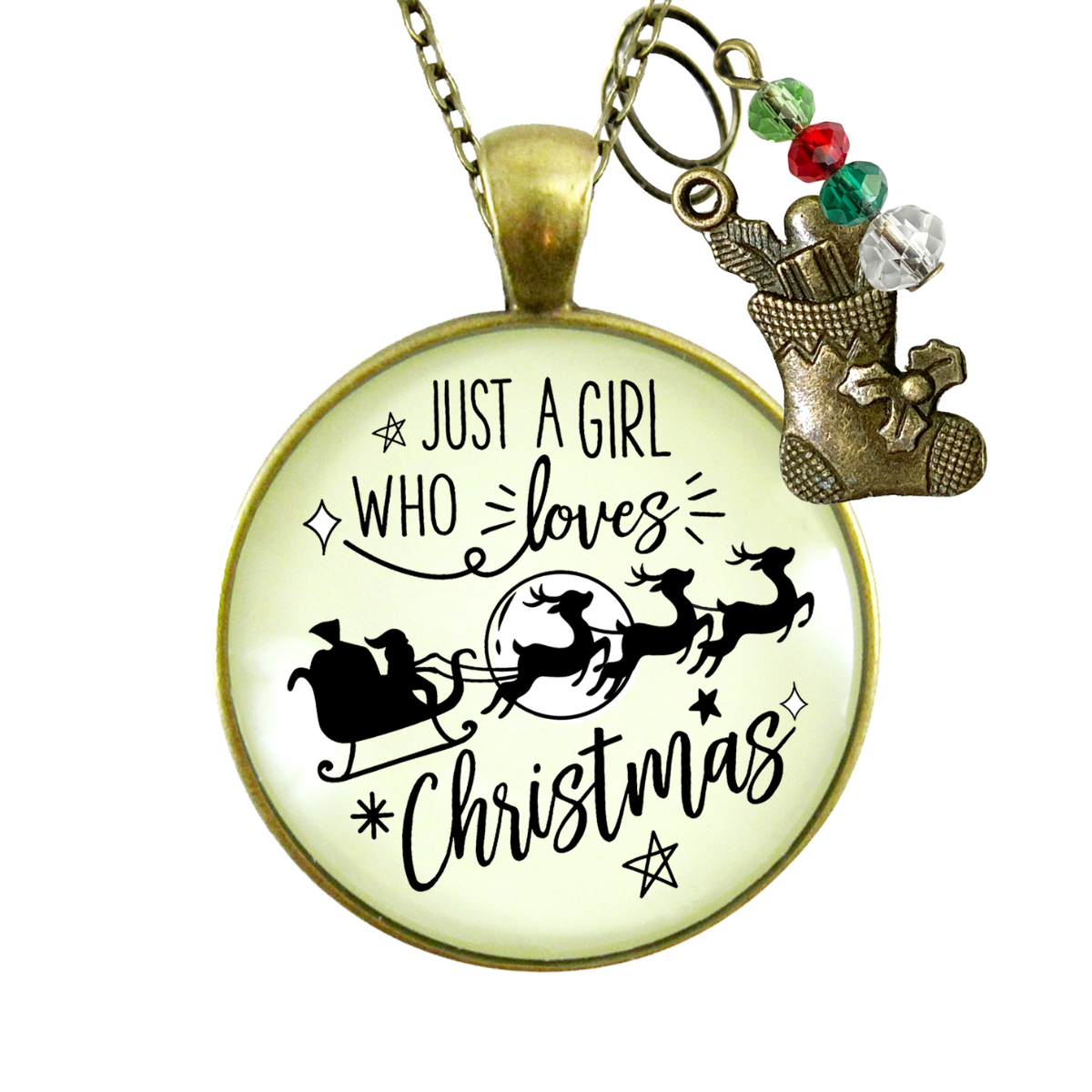Christmas Reindeer Necklace Just a Girl Who Loves Christmas Pendant Stocking Charm Handmade Pendant  Necklace - Gutsy Goodness Handmade Jewelry