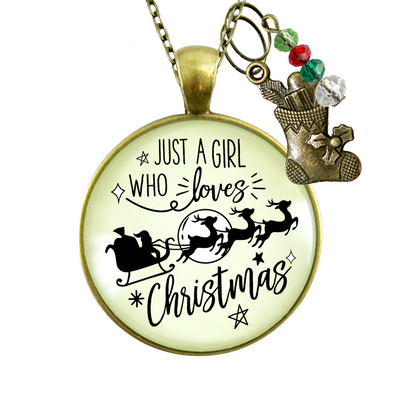 Christmas Reindeer Necklace Just a Girl Who Loves Christmas Pendant Stocking Charm Handmade Pendant  Necklace - Gutsy Goodness Handmade Jewelry