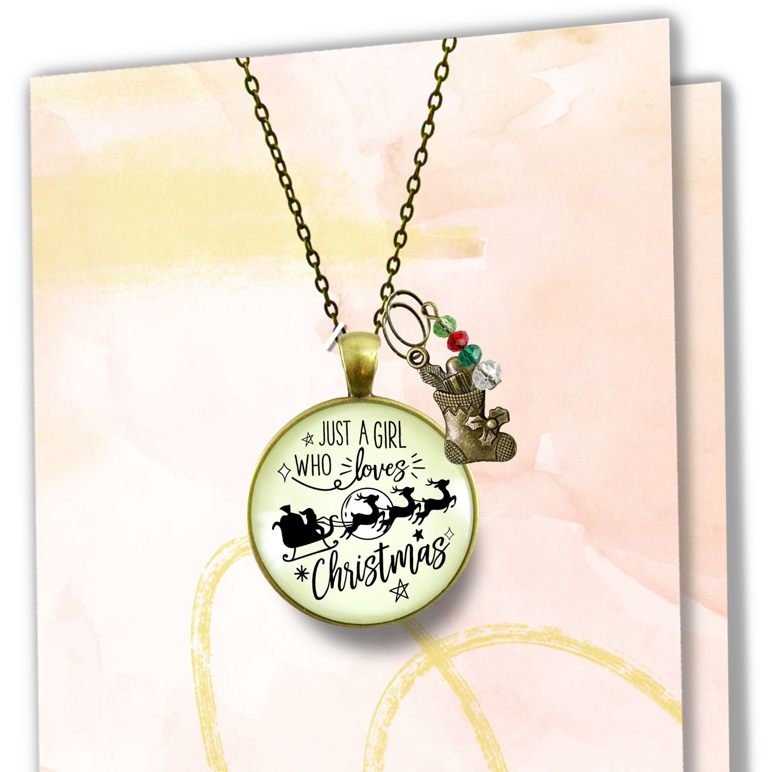 Christmas Reindeer Necklace Just a Girl Who Loves Christmas Pendant Stocking Charm Handmade Pendant