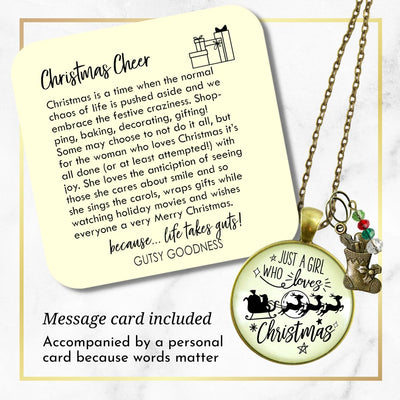 Christmas Reindeer Necklace Just a Girl Who Loves Christmas Pendant Stocking Charm Handmade Pendant