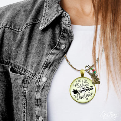 Christmas Reindeer Necklace Just a Girl Who Loves Christmas Pendant Stocking Charm Handmade Pendant  Necklace - Gutsy Goodness Handmade Jewelry