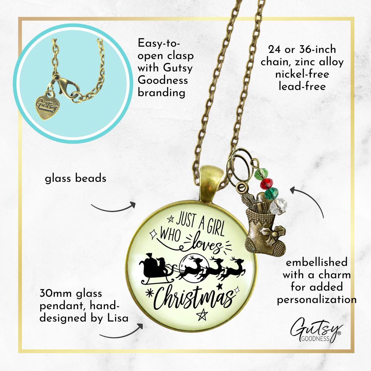 Christmas Reindeer Necklace Just a Girl Who Loves Christmas Pendant Stocking Charm Handmade Pendant