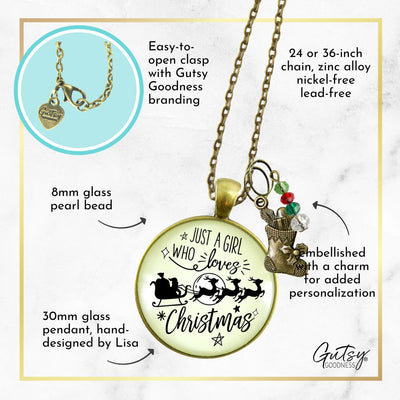 Christmas Reindeer Necklace Just a Girl Who Loves Christmas Pendant Stocking Charm Handmade Pendant  Necklace - Gutsy Goodness Handmade Jewelry