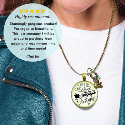 Christmas Reindeer Necklace Just a Girl Who Loves Christmas Pendant Stocking Charm Handmade Pendant  Necklace - Gutsy Goodness Handmade Jewelry