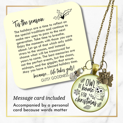 Christmas Charm Necklace Owl Be Home Holiday Pine Cone Charm Handmade Pendant White Winter Jewelry Gift  Necklace - Gutsy Goodness Handmade Jewelry