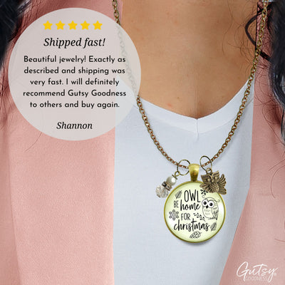 Christmas Charm Necklace Owl Be Home Holiday Pine Cone Charm Handmade Pendant White Winter Jewelry Gift  Necklace - Gutsy Goodness Handmade Jewelry