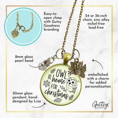 Christmas Charm Necklace Owl Be Home Holiday Pine Cone Charm Handmade Pendant White Winter Jewelry Gift  Necklace - Gutsy Goodness Handmade Jewelry