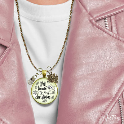 Christmas Charm Necklace Owl Be Home Holiday Pine Cone Charm Handmade Pendant White Winter Jewelry Gift  Necklace - Gutsy Goodness Handmade Jewelry