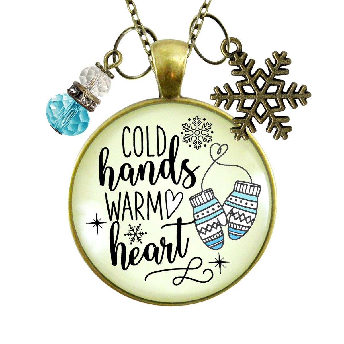 Cold Hands Warm Heart Winter Necklace Christmas Holiday Seasonal Jewelry Snowflake Charm Womens Gift