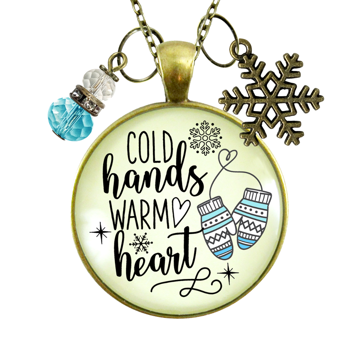 Cold Hands Warm Heart Winter Necklace Christmas Holiday Seasonal Jewelry Snowflake Charm Womens Gift  Necklace - Gutsy Goodness Handmade Jewelry