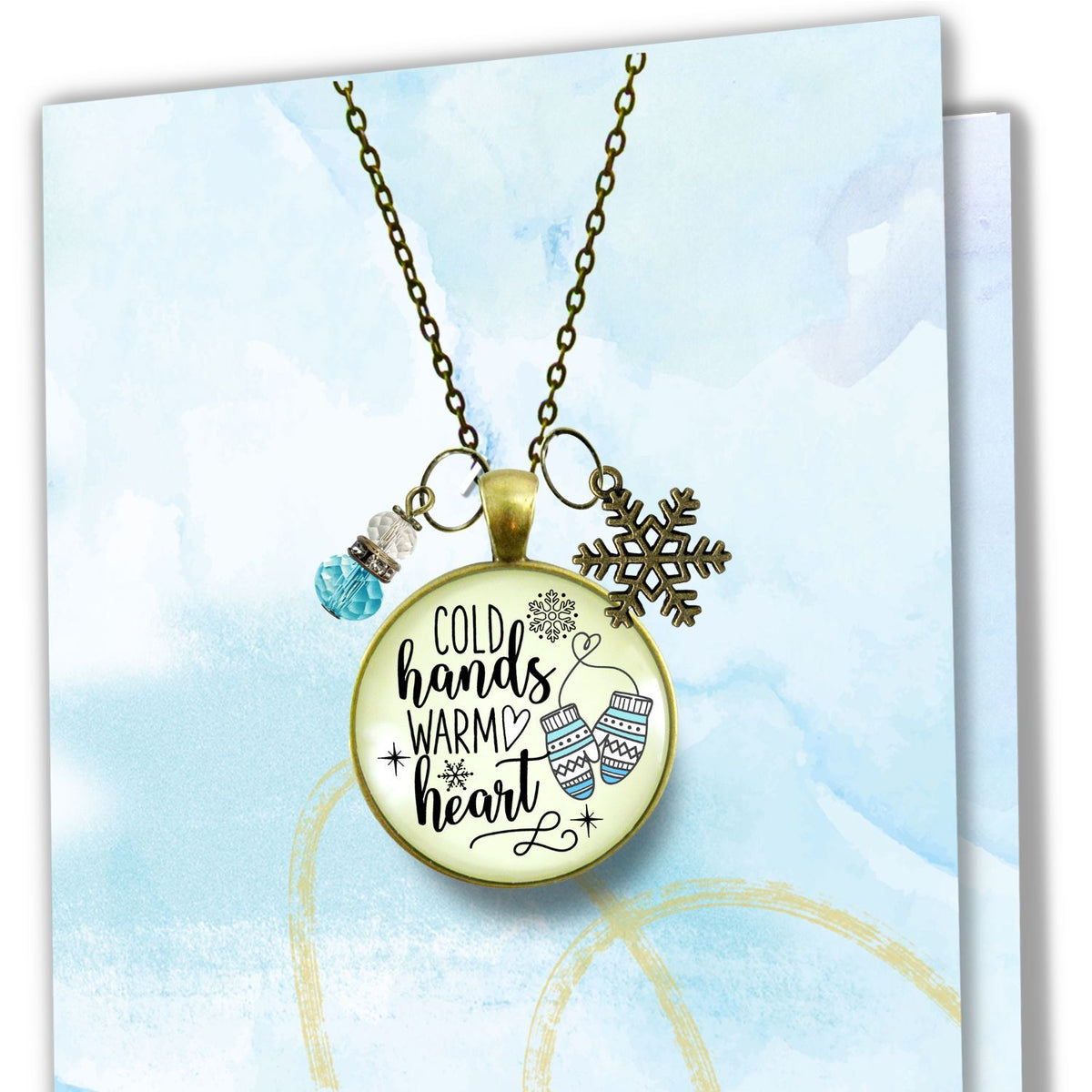 Cold Hands Warm Heart Winter Necklace Christmas Holiday Seasonal Jewelry Snowflake Charm Womens Gift