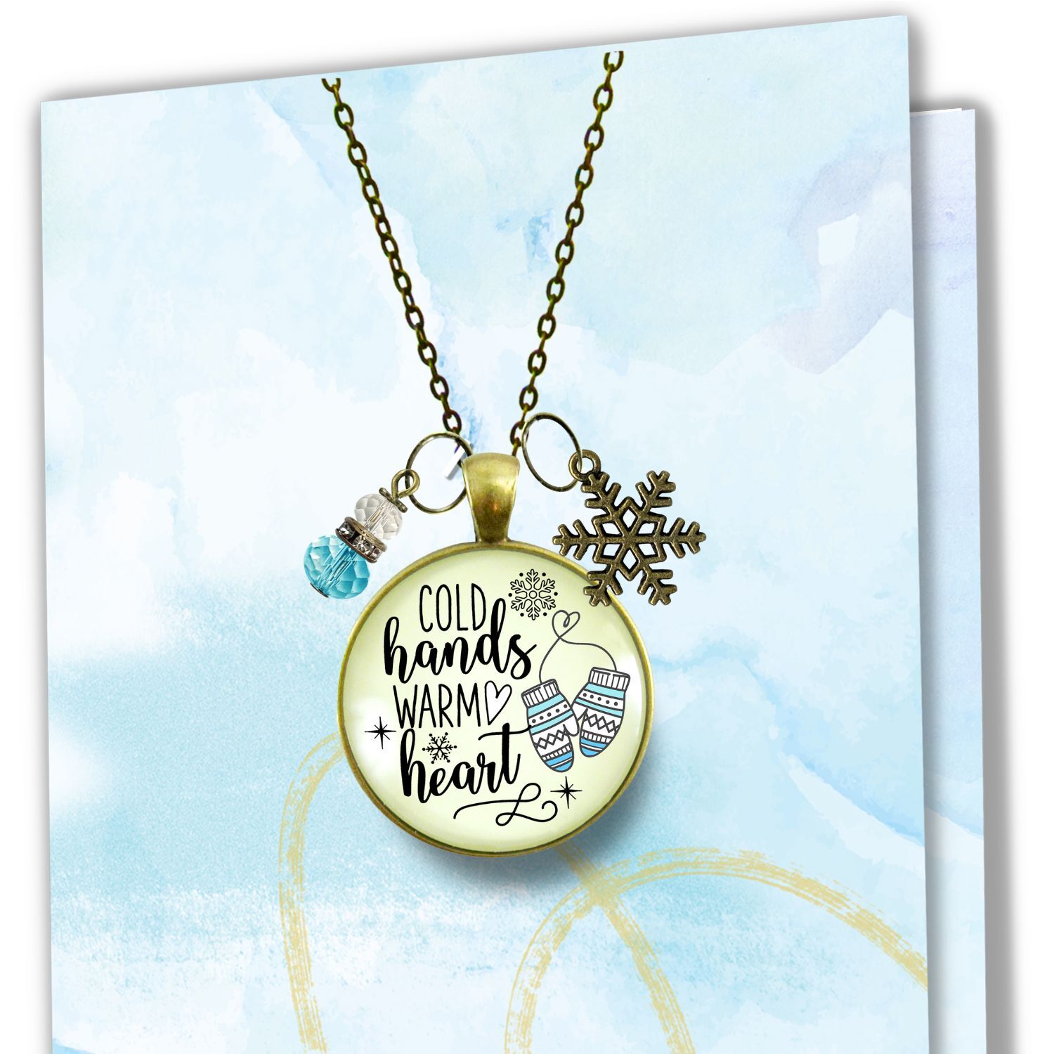 Cold Hands Warm Heart Winter Necklace Christmas Holiday Seasonal Jewelry Snowflake Charm Womens Gift