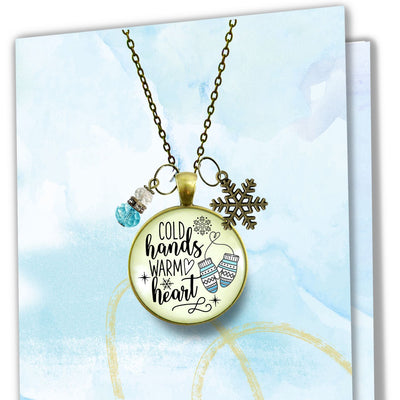 Cold Hands Warm Heart Winter Necklace Christmas Holiday Seasonal Jewelry Snowflake Charm Womens Gift