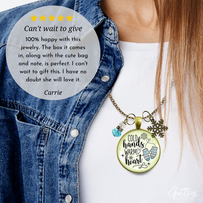 Cold Hands Warm Heart Winter Necklace Christmas Holiday Seasonal Jewelry Snowflake Charm Womens Gift