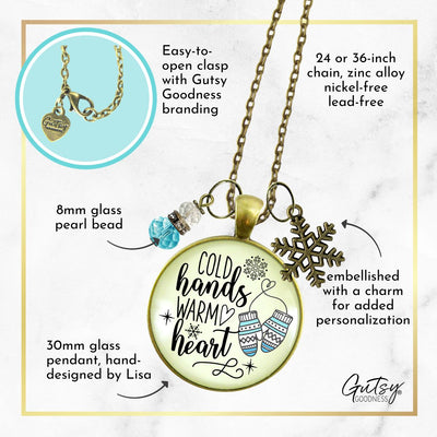 Cold Hands Warm Heart Winter Necklace Christmas Holiday Seasonal Jewelry Snowflake Charm Womens Gift