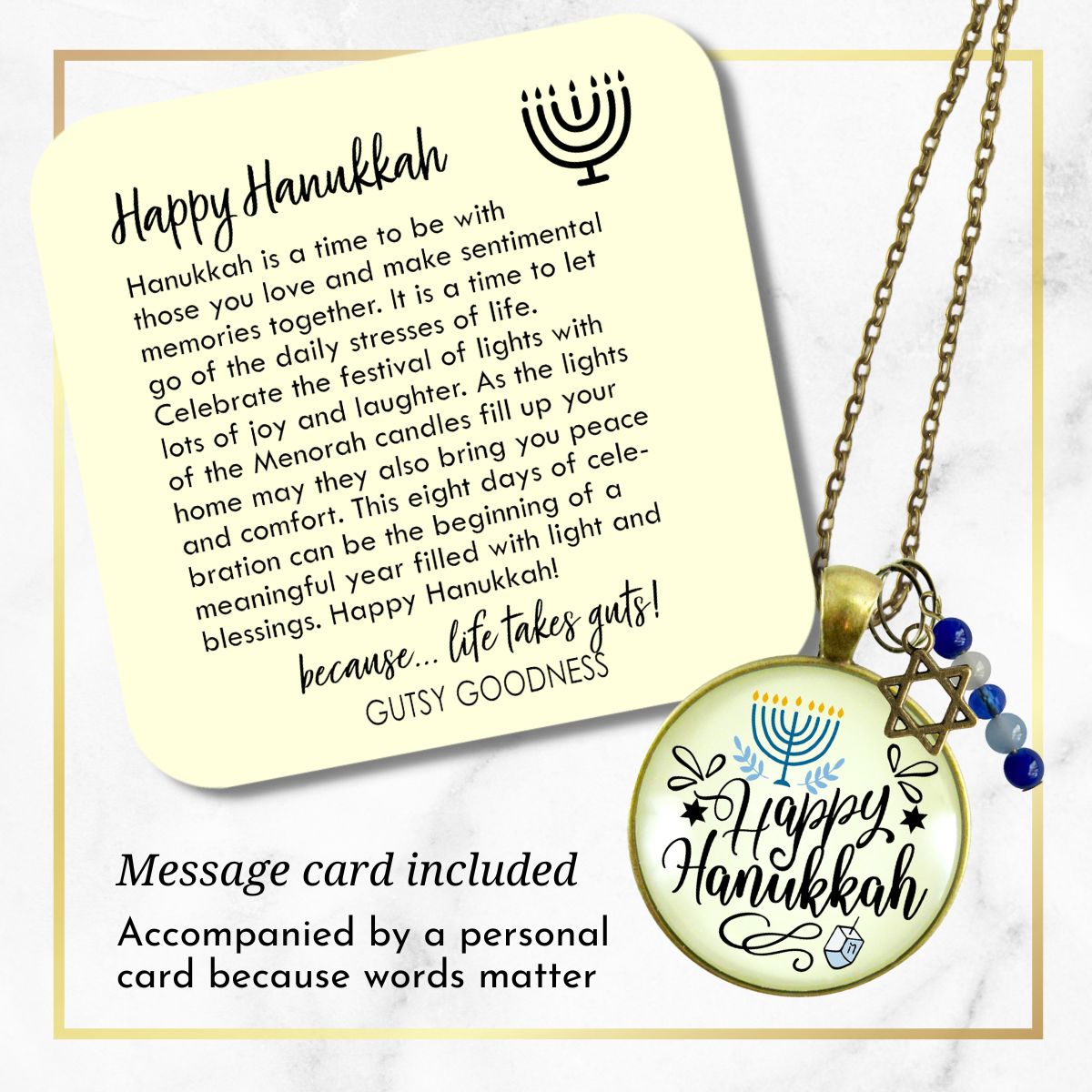 Happy Hanukkah Necklace Handmade Festive Holiday Jewelry Gift For Women Blue Bead Star of David Charm