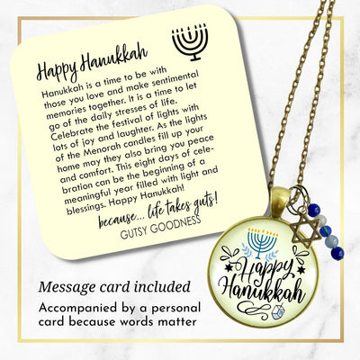 Happy Hanukkah Necklace Handmade Festive Holiday Jewelry Gift For Women Blue Bead Star of David Charm