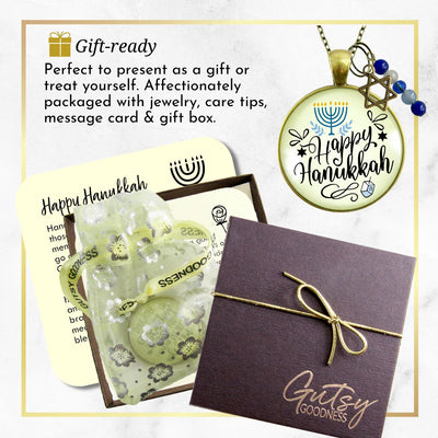 Happy Hanukkah Necklace Handmade Festive Holiday Jewelry Gift For Women Blue Bead Star of David Charm  Necklace - Gutsy Goodness Handmade Jewelry