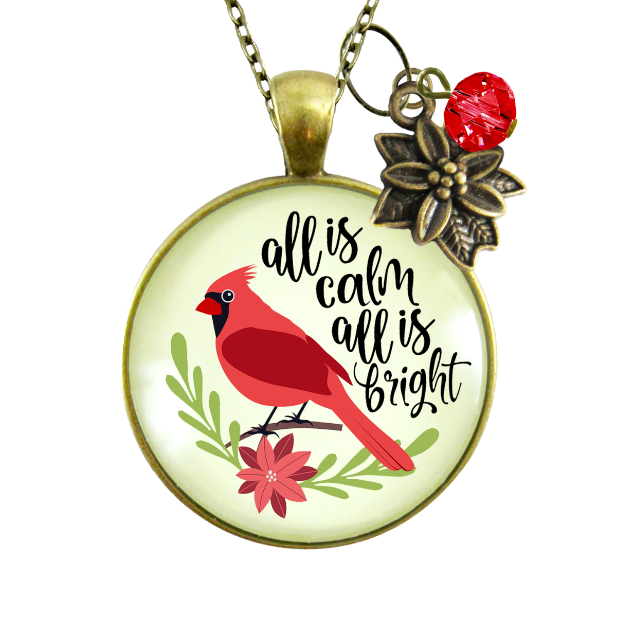 Cardinal Necklace All Is Calm Red Bird Holiday Christmas Jewelry For Women Festive  Charm Beads  Necklace - Gutsy Goodness Handmade Jewelry