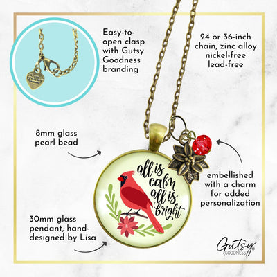 Cardinal Necklace All Is Calm Red Bird Holiday Christmas Jewelry For Women Festive  Charm Beads  Necklace - Gutsy Goodness Handmade Jewelry